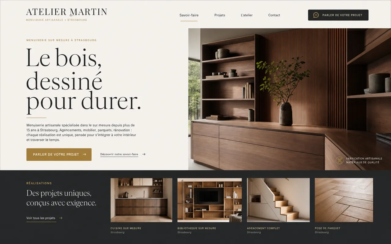 Version moderne et haut de gamme du site fictif Atelier Martin