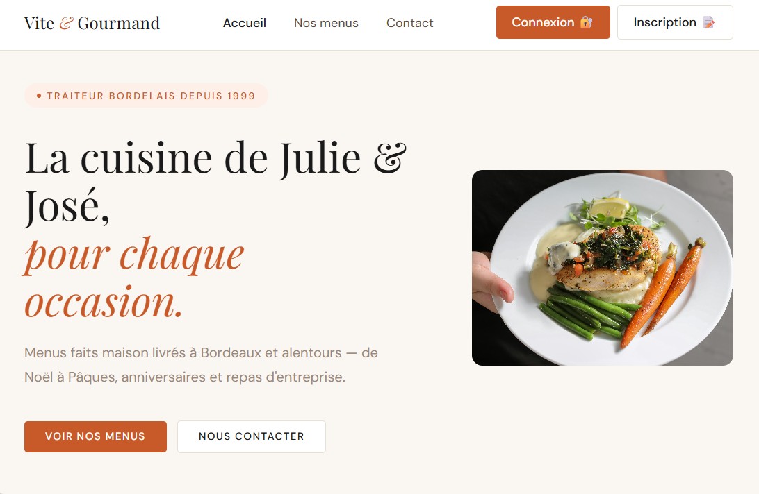 Page d’accueil du site Vite & Gourmand